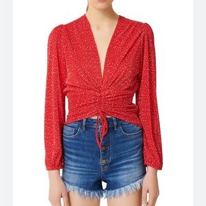 Maje pleated boho polka-dot top